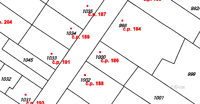 Lednice 186 na parcele st. 1000 v KÚ Lednice na Moravě, Katastrální mapa
