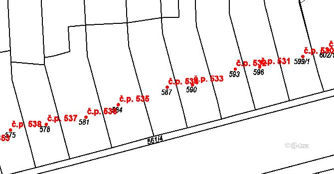 Pohořelice 534 na parcele st. 587 v KÚ Pohořelice nad Jihlavou, Katastrální mapa