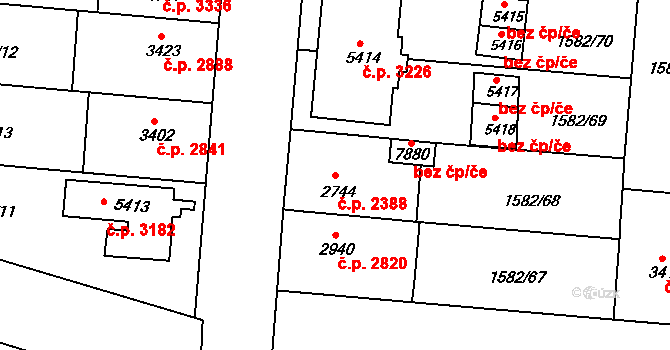 Kroměříž 2388 na parcele st. 2744 v KÚ Kroměříž, Katastrální mapa