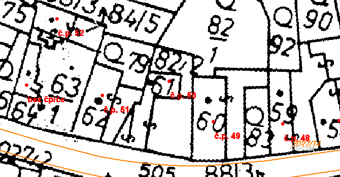 Kácov 50 na parcele st. 61 v KÚ Kácov, Katastrální mapa