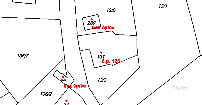 Chodovská Huť 125, Tři Sekery na parcele st. 131 v KÚ Chodovská Huť, Katastrální mapa