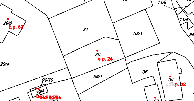 Háje 24, Kolová na parcele st. 30 v KÚ Háje u Karlových Var, Katastrální mapa