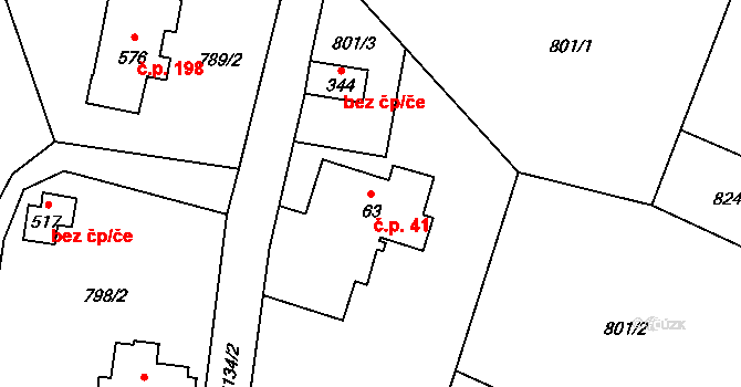 Alšovice 41, Pěnčín na parcele st. 63 v KÚ Alšovice, Katastrální mapa