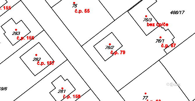 Krahulčí 79 na parcele st. 76/2 v KÚ Krahulčí u Telče, Katastrální mapa