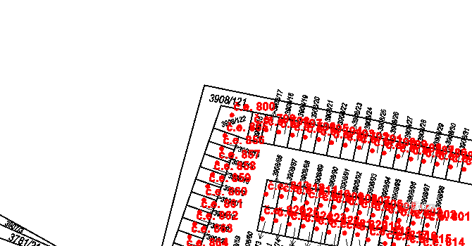 Jihlava 800 na parcele st. 3908/122 v KÚ Jihlava, Katastrální mapa