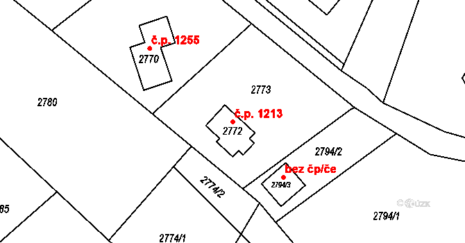 Bystřice 1213 na parcele st. 2772 v KÚ Bystřice nad Olší, Katastrální mapa