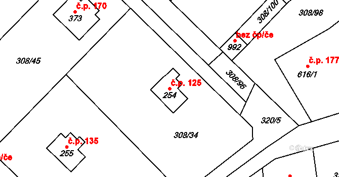 Kamenný Přívoz 125 na parcele st. 254 v KÚ Kamenný Přívoz, Katastrální mapa