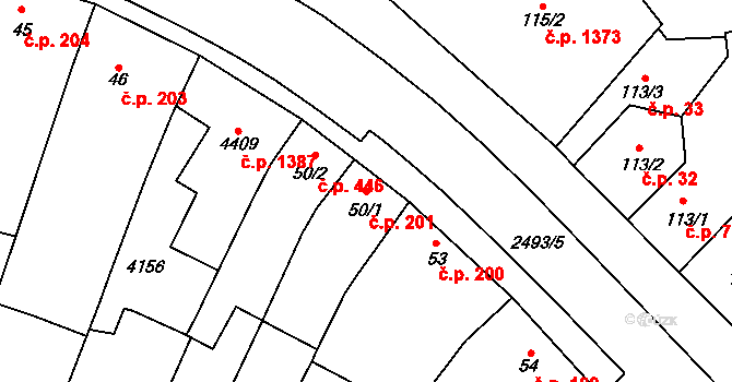 Kyjov 201 na parcele st. 50/1 v KÚ Kyjov, Katastrální mapa