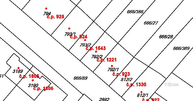 Veselí nad Moravou 1221 na parcele st. 792/2 v KÚ Veselí-Předměstí, Katastrální mapa