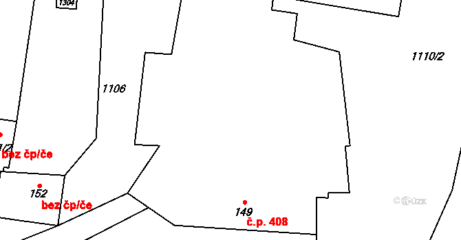 Cerhenice 408 na parcele st. 149 v KÚ Cerhenice, Katastrální mapa