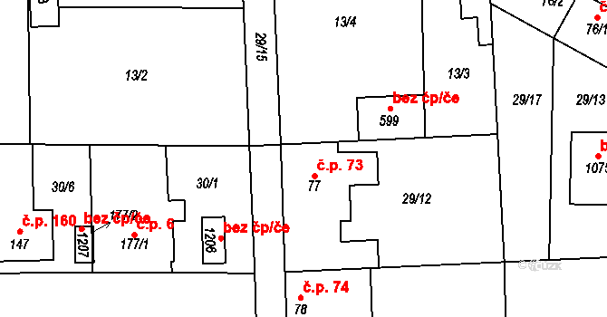 Hovorčovice 73 na parcele st. 77 v KÚ Hovorčovice, Katastrální mapa