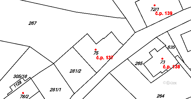 Dolní Rokytnice 137, Rokytnice nad Jizerou na parcele st. 75 v KÚ Dolní Rokytnice, Katastrální mapa