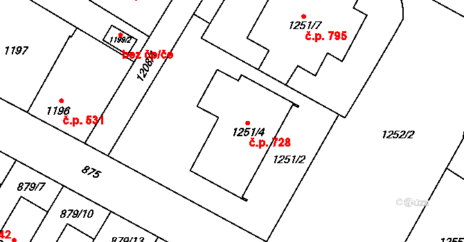 Kosmonosy 728 na parcele st. 1251/4 v KÚ Kosmonosy, Katastrální mapa