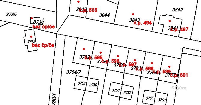 Mimoň I 596, Mimoň na parcele st. 3755 v KÚ Mimoň, Katastrální mapa