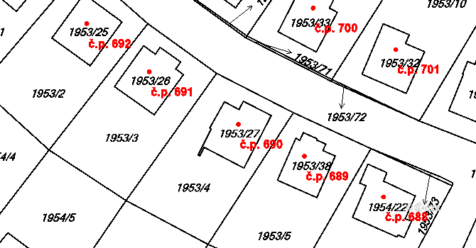 Semily 690 na parcele st. 1953/27 v KÚ Semily, Katastrální mapa
