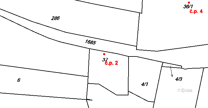 Mohuřice 2, Slavče na parcele st. 37 v KÚ Mohuřice, Katastrální mapa