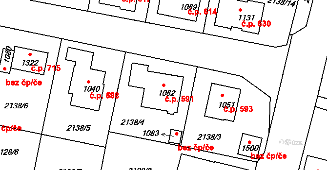 Zliv 591 na parcele st. 1082 v KÚ Zliv u Českých Budějovic, Katastrální mapa