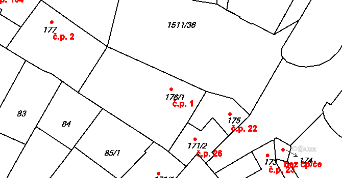 Prachatice II 1, Prachatice na parcele st. 176/1 v KÚ Prachatice, Katastrální mapa
