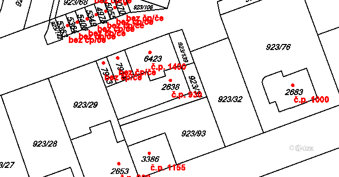 Horka-Domky 930, Třebíč na parcele st. 2638 v KÚ Třebíč, Katastrální mapa