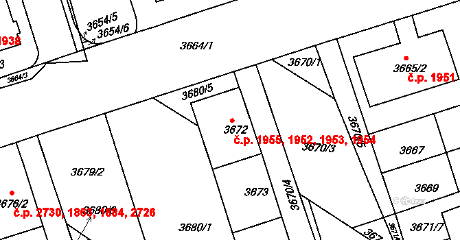 Královo Pole 1952, Brno na parcele st. 3672 v KÚ Královo Pole, Katastrální mapa