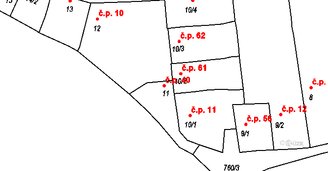 Vršovice 40 na parcele st. 11 v KÚ Vršovice u Loun, Katastrální mapa