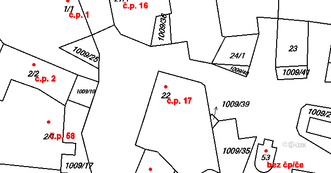 Těšenov 17, Horní Cerekev na parcele st. 22 v KÚ Těšenov, Katastrální mapa