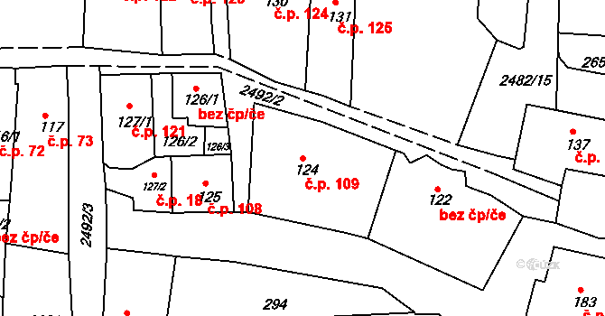 Česká Kamenice 109 na parcele st. 124 v KÚ Česká Kamenice, Katastrální mapa