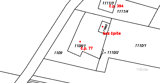 Řepiště 77 na parcele st. 1108/1 v KÚ Řepiště, Katastrální mapa