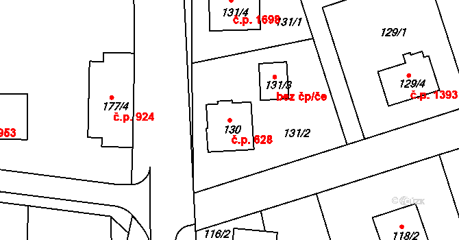 Frýdlant 628, Frýdlant nad Ostravicí na parcele st. 130 v KÚ Frýdlant nad Ostravicí, Katastrální mapa