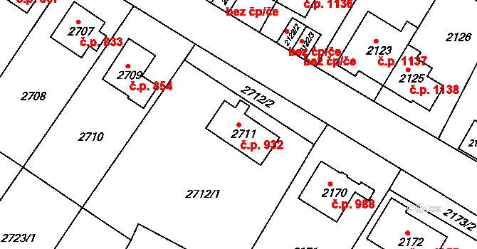 Sokolov 932 na parcele st. 2711 v KÚ Sokolov, Katastrální mapa