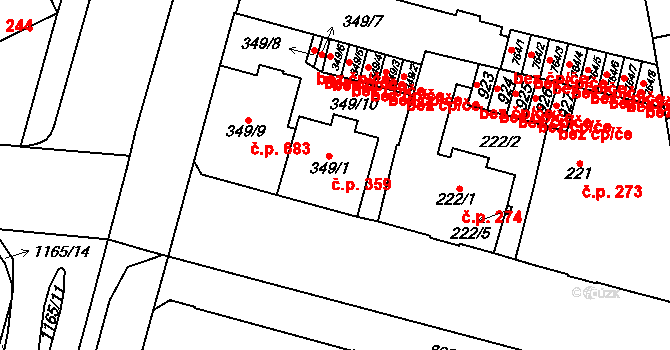 Mariánské Lázně 359 na parcele st. 349/1 v KÚ Mariánské Lázně, Katastrální mapa