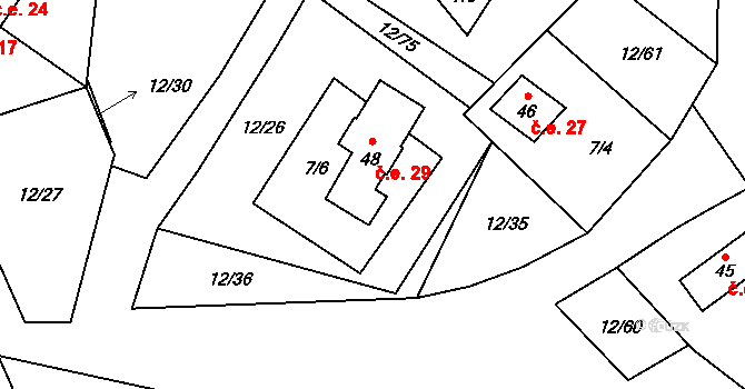 Svahová 29, Boleboř na parcele st. 48 v KÚ Svahová, Katastrální mapa