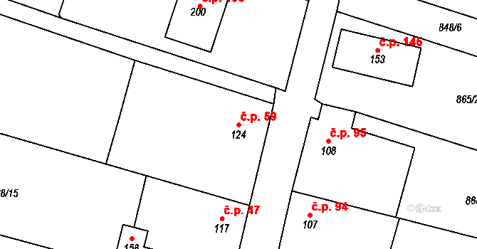 Zavidov 59 na parcele st. 124 v KÚ Zavidov, Katastrální mapa