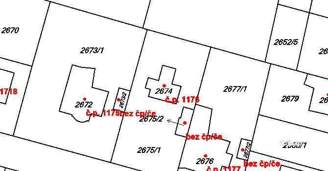 Horní Počernice 1176, Praha na parcele st. 2674 v KÚ Horní Počernice, Katastrální mapa