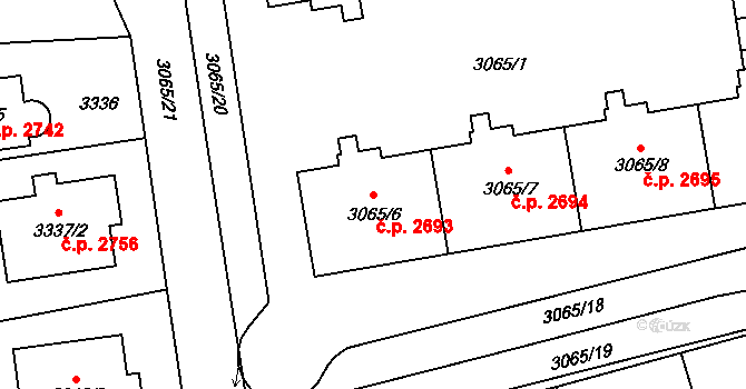 Žižkov 2693, Praha na parcele st. 3065/6 v KÚ Žižkov, Katastrální mapa