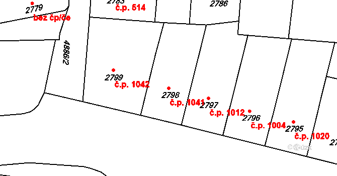 Smíchov 1041, Praha na parcele st. 2798 v KÚ Smíchov, Katastrální mapa