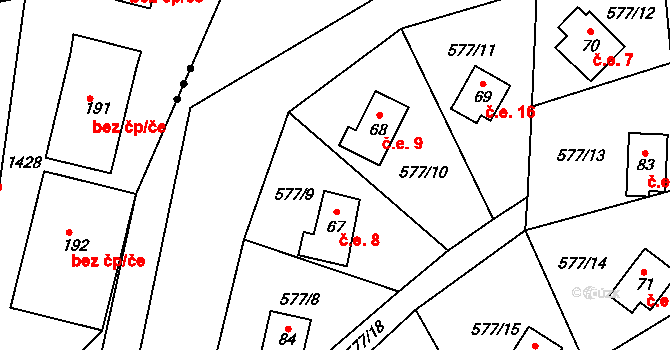 Chramosty 9, Dublovice na parcele st. 68 v KÚ Chramosty, Katastrální mapa