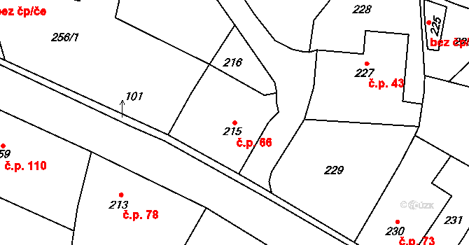 Lhota u Příbramě 66 na parcele st. 215 v KÚ Lhota u Příbramě, Katastrální mapa