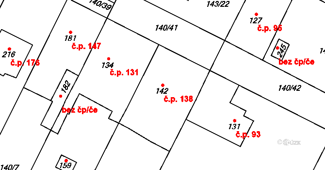 Březhrad 138, Hradec Králové na parcele st. 142 v KÚ Březhrad, Katastrální mapa
