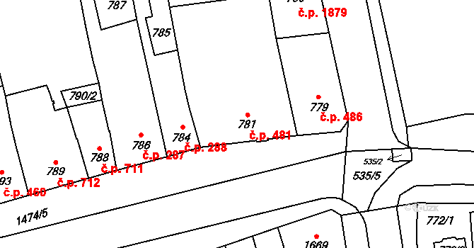 Šlapanice 481 na parcele st. 781 v KÚ Šlapanice u Brna, Katastrální mapa