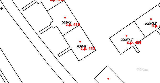 Ráj 413, Karviná na parcele st. 529/4 v KÚ Ráj, Katastrální mapa