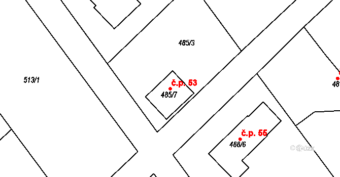 Chotiměř 53, Blížejov na parcele st. 485/7 v KÚ Chotiměř u Blížejova, Katastrální mapa