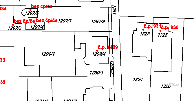 Slavkov u Brna 1429 na parcele st. 1299/4 v KÚ Slavkov u Brna, Katastrální mapa