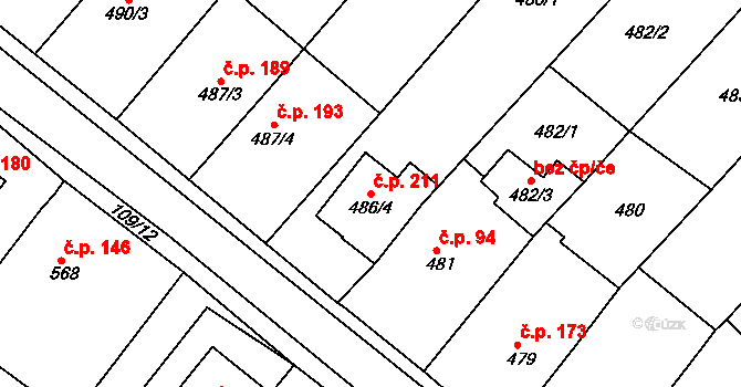 Královopolské Vážany 211, Rousínov na parcele st. 486/4 v KÚ Královopolské Vážany, Katastrální mapa
