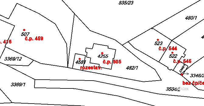 Česká Třebová 505 na parcele st. 4255 v KÚ Česká Třebová, Katastrální mapa