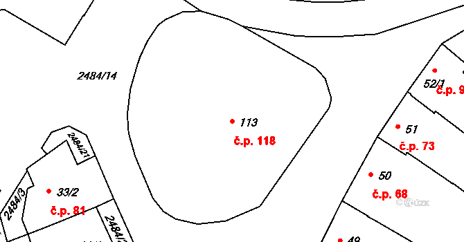 Čebín 118 na parcele st. 113 v KÚ Čebín, Katastrální mapa
