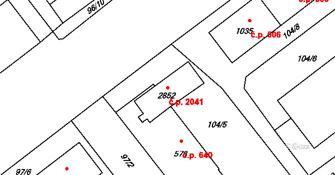 Mariánské Hory 2041, Ostrava na parcele st. 2852 v KÚ Mariánské Hory, Katastrální mapa