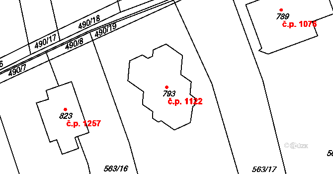 Rudná 1122 na parcele st. 793 v KÚ Dušníky u Rudné, Katastrální mapa
