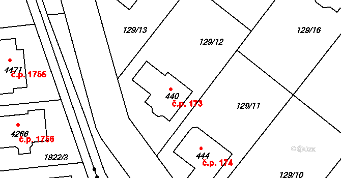 Sedlčánky 173, Čelákovice na parcele st. 440 v KÚ Sedlčánky, Katastrální mapa
