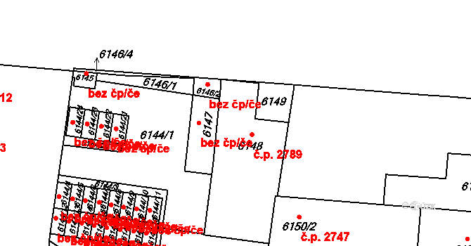Jižní Předměstí 2789, Plzeň na parcele st. 6148 v KÚ Plzeň, Katastrální mapa